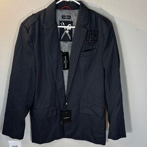 Marc Ecko Men's Black Pinstripe Blazer with patches -57sku